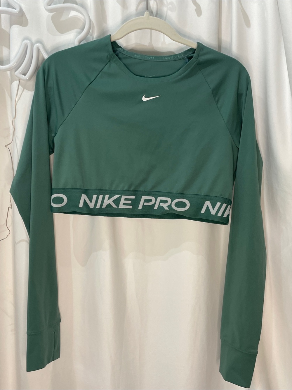 Nike Green Long-Sleeve Pro Crop Top